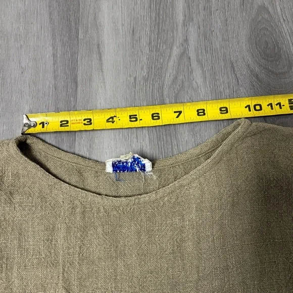 Vintage Olive Green Minimalist Blouse Coastal Boho Relaxed Fit Size Women’s M - Picture 8 of 8